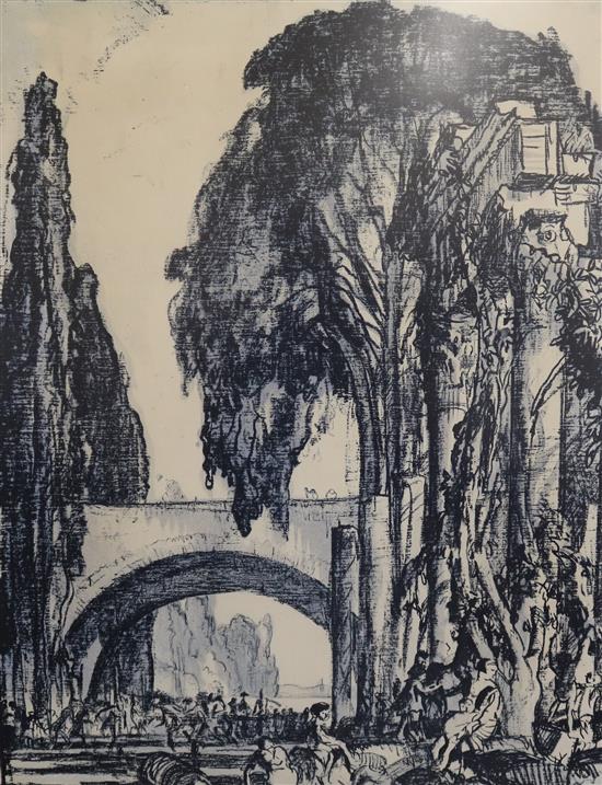 Frank Brangwyn (1867-1956), lithograph Bridge in Bruge, signed in pen, 69 x 51cm